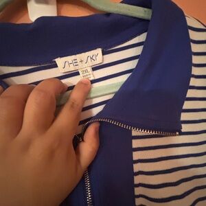 She + Sky Navy and White Striped Zip-Up Top